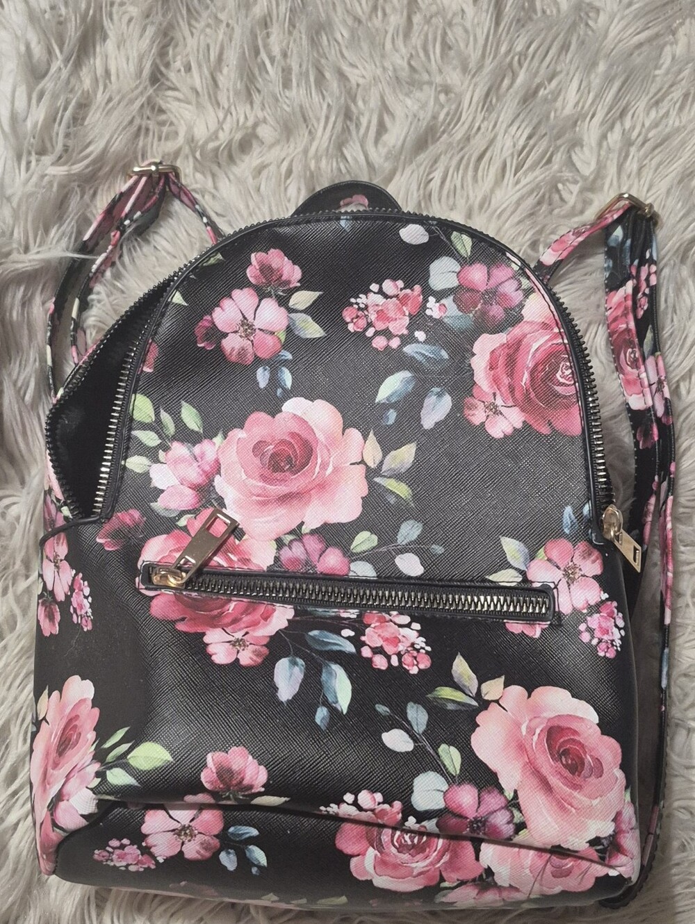 Floral Pink Rose Mini Backpack - Women
